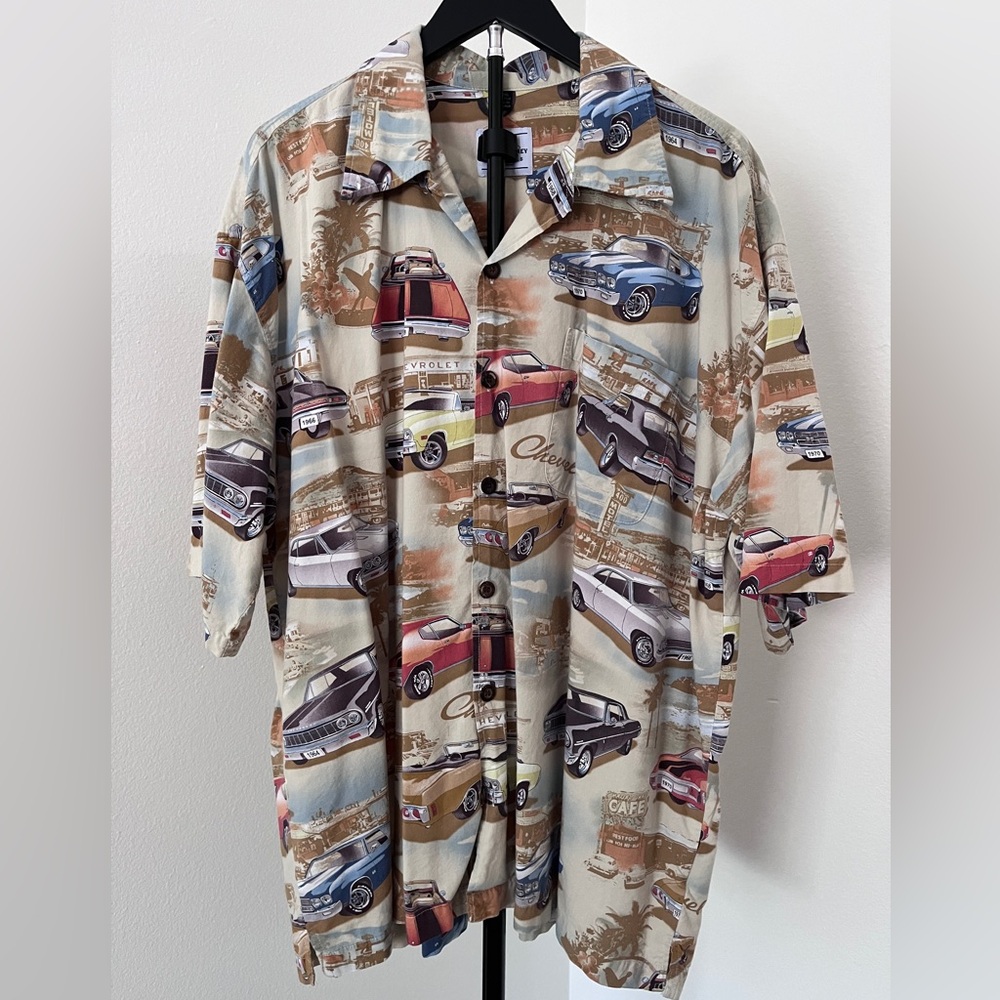 Chevy Classic Cars Button Down Shirt 2XL | Vintage Car Print | Dadcore Shirt